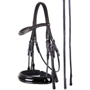 WEYMOUTH BRIDLE PREMIERE PARIS LEATHER REINS BLACK - FULL