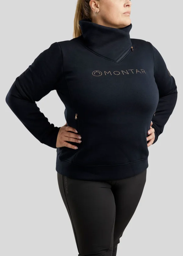 NAJA DARK NAVY SIDE NECKZIPPER ROSEGOLD CRYSTALS CURVE