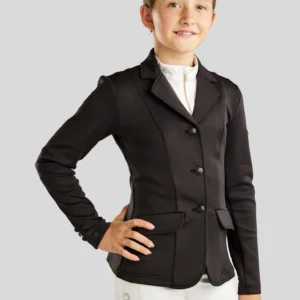 JUNIOR COMPETITION JACKET WITH BOW BELT AND TONE IN TONE CRYSTALS BLACK