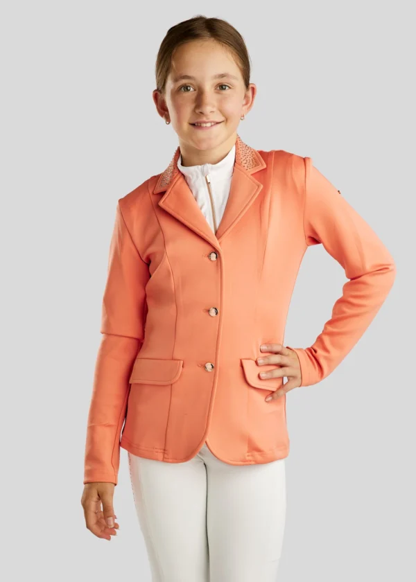 JUNIOR COMPETITION JACKET WITH BOW BELT AND TONE IN TONE CRYSTALS WATERMELON